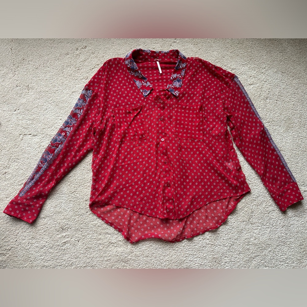 Free People women’s sheer button up, red, size S